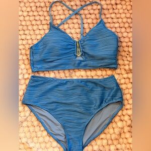 Textured Blue Two-Piece Bikini Set